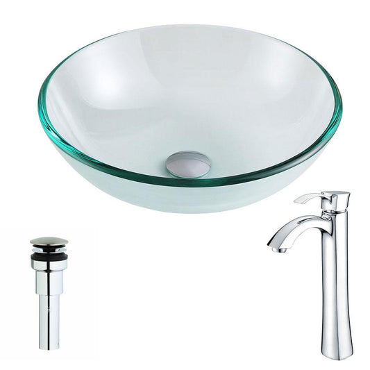 Etude Series Deco-Glass Vessel Sink in Lustrous Clear Finish with Harmony Faucet - Luxe Bathroom Vanities