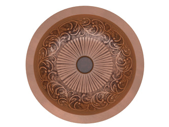 Admiral 20 in. Handmade Vessel Sink in Polished Antique Copper with Floral Design Interior - Luxe Bathroom Vanities