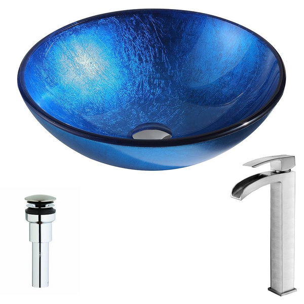 Clavier Series Deco-Glass Vessel Sink in Lustrous Blue with Key Faucet - Luxe Bathroom Vanities