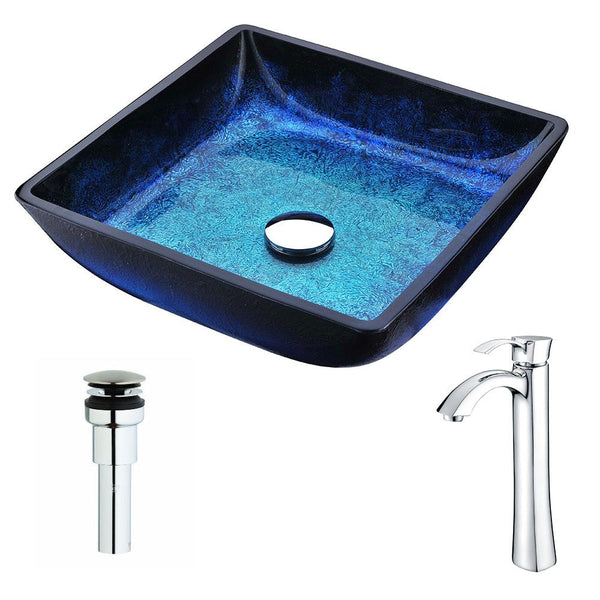 Viace Series Deco-Glass Vessel Sink in Blazing Blue with Harmony Faucet - Luxe Bathroom Vanities