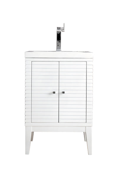 James Martin Linden 24" Single Vanity Cabinet with White Glossy Composite Countertop - Luxe Bathroom Vanities