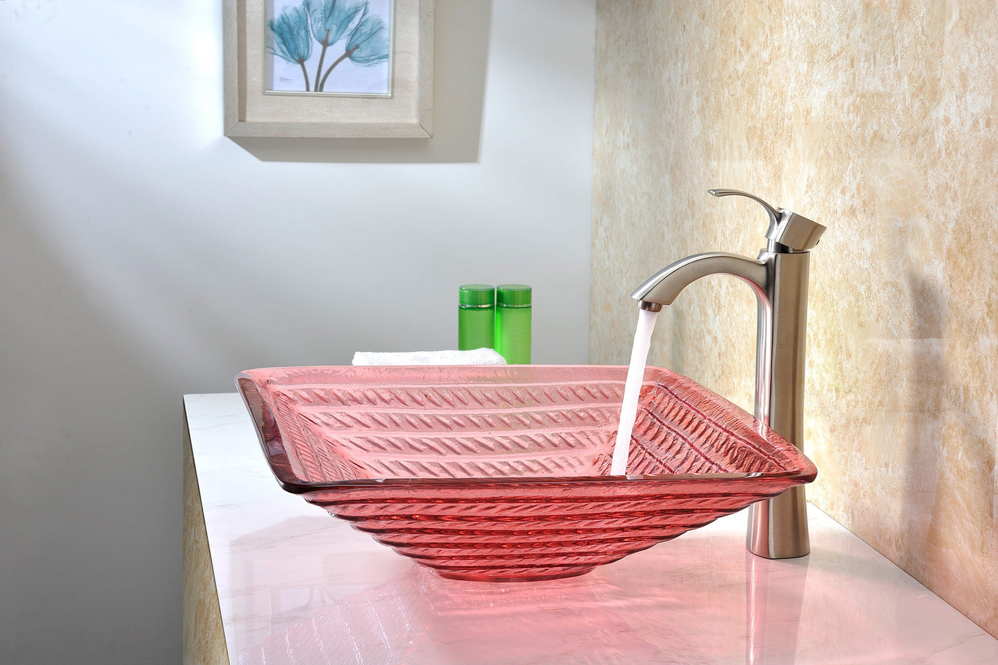 Ritmo Series Deco-Glass Vessel Sink in Lustrous Translucent Red - Luxe Bathroom Vanities