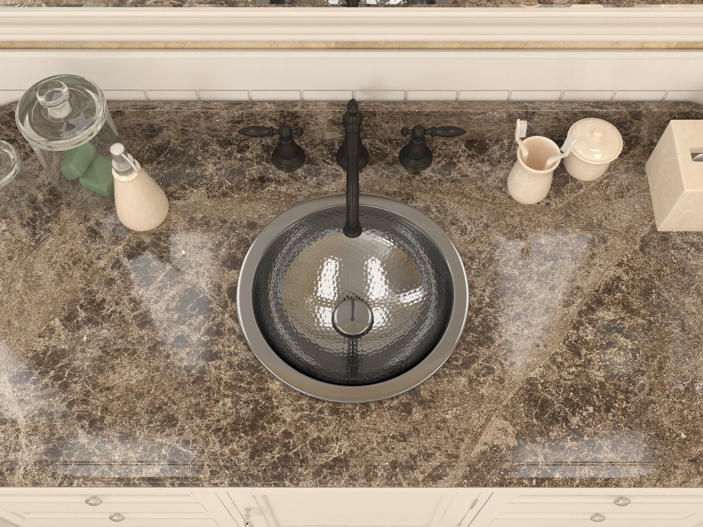 Celestial 14 in. Handmade Drop-in Oval Bathroom Sink with Overflow in Hammered Nickel - Luxe Bathroom Vanities
