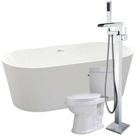 Chand 67 in. Acrylic Flatbottom Non-Whirlpool Bathtub with Union Faucet and Talos 1.6 GPF Toilet - Luxe Bathroom Vanities Luxury Bathroom Fixtures Bathroom Furniture