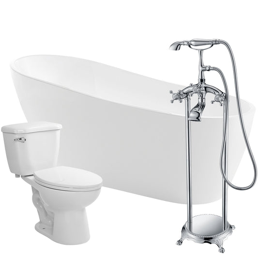 Trend 67 in. Acrylic Flatbottom Non-Whirlpool Bathtub with Tugela Faucet and Kame 1.28 GPF Toilet - Luxe Bathroom Vanities Luxury Bathroom Fixtures Bathroom Furniture