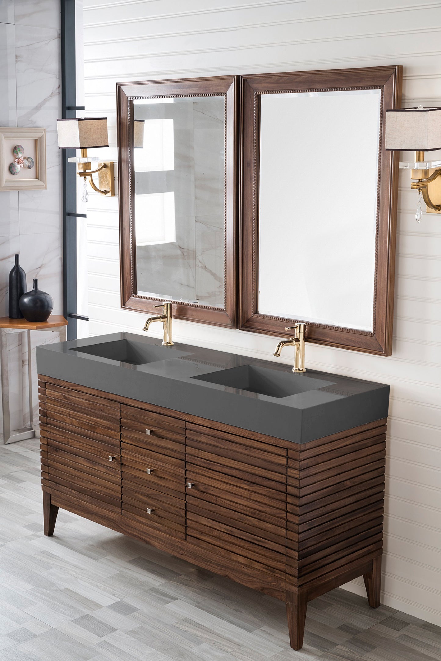 James Martin Linear 59" Double Vanity with Composite Top - Luxe Bathroom Vanities