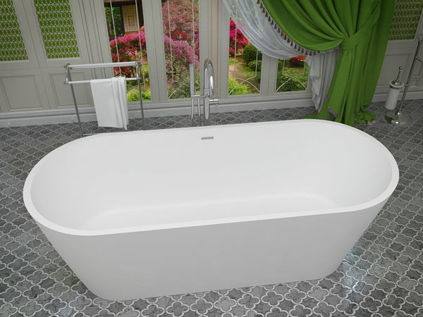 Rossetto 5.6 ft. Man-Made Stone Center Drain Freestanding Bathtub in Matte White - Luxe Bathroom Vanities Luxury Bathroom Fixtures Bathroom Furniture