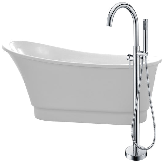 Prima 67 in. Acrylic Flatbottom Non-Whirlpool Bathtub in White with Kros Faucet in Polished Chrome - Luxe Bathroom Vanities Luxury Bathroom Fixtures Bathroom Furniture