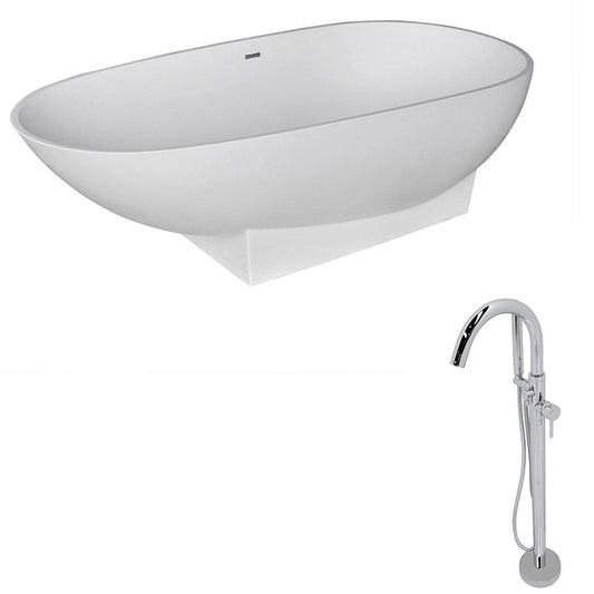 Volo 5.9 ft. Man-Made Stone Classic Soaking Bathtub in Matte White and Kros Faucet in Chrome - Luxe Bathroom Vanities Luxury Bathroom Fixtures Bathroom Furniture