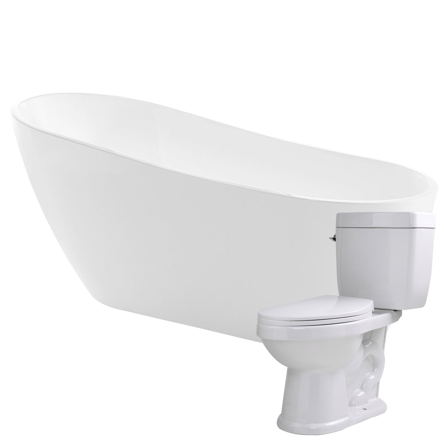 Trend 67 in. Acrylic Flatbottom Non-Whirlpool Bathtub with Kame 2-piece 1.28 GPF Single Flush Toilet - Luxe Bathroom Vanities Luxury Bathroom Fixtures Bathroom Furniture