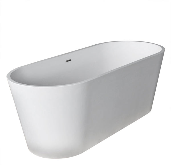 Rossetto 5.6 ft. Man-Made Stone Center Drain Freestanding Bathtub in Matte White - Luxe Bathroom Vanities Luxury Bathroom Fixtures Bathroom Furniture