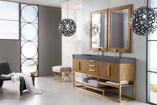 James Martin Columbia 72" Double Vanity with Glossy Composite Top and Base Metal - Luxe Bathroom Vanities