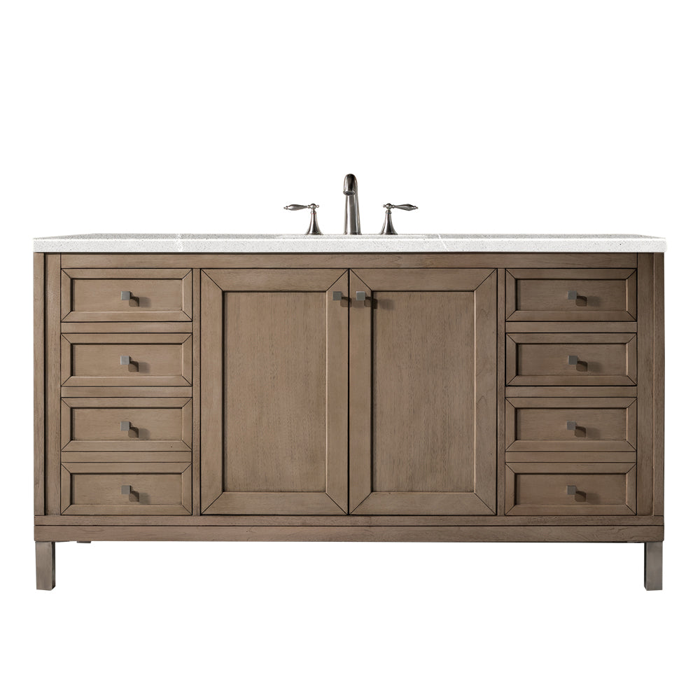 James Martin Chicago 60" Whitewashed Walnut Single Vanity with 3 CM Countertop - Luxe Bathroom Vanities