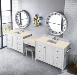 James Martin Copper Cove Encore 122" Double Vanity Set with Makeup Table and 3 CM Countertop - Luxe Bathroom Vanities