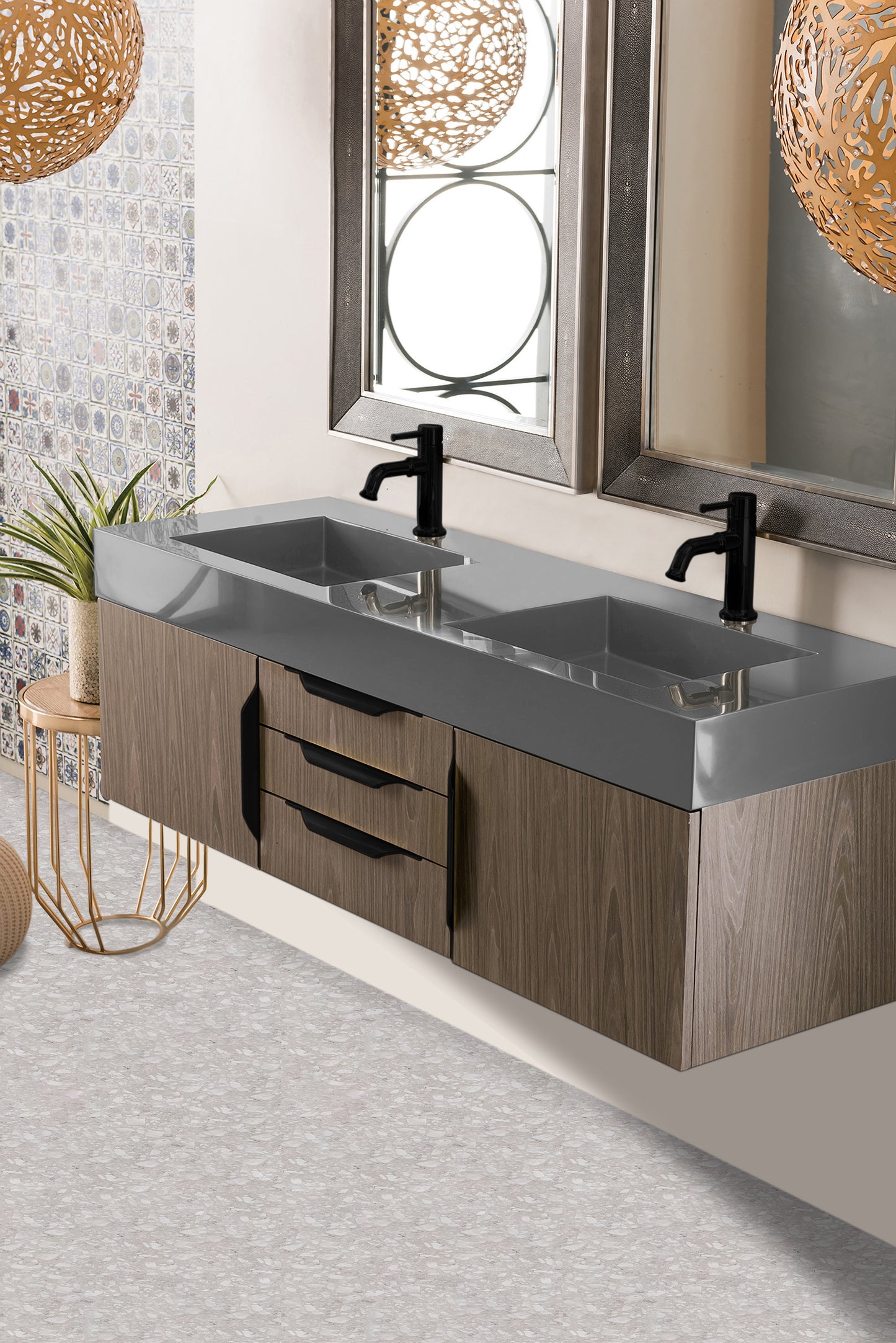 James Martin Mercer Island 59" Double Vanity with Glossy Composite Top - Luxe Bathroom Vanities