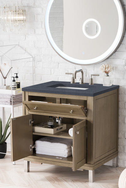 James Martin Chicago 30" Whitewashed Walnut Single Vanity with 3 CM Countertop - Luxe Bathroom Vanities