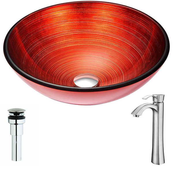 Echo Series Deco-Glass Vessel Sink in Lustrous Red with Harmony Faucet - Luxe Bathroom Vanities
