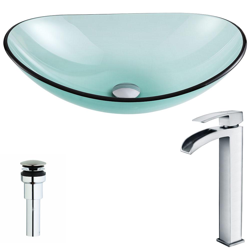 Major Series Deco-Glass Vessel Sink in Lustrous Green with Key Faucet - Luxe Bathroom Vanities