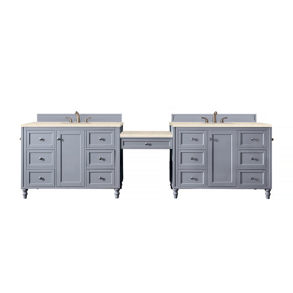 James Martin Copper Cove Encore 122" Double Vanity Set with Makeup Table and 3 CM Countertop - Luxe Bathroom Vanities