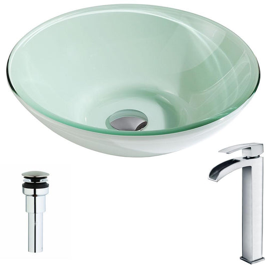 Sonata Series Deco-Glass Vessel Sink in Lustrous Light Green with Key Faucet - Luxe Bathroom Vanities