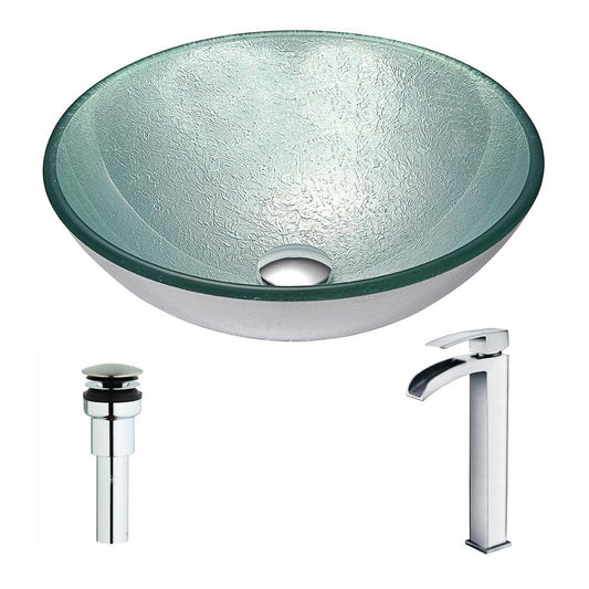 Spirito Series Deco-Glass Vessel Sink in Churning Silver with Key Faucet - Luxe Bathroom Vanities