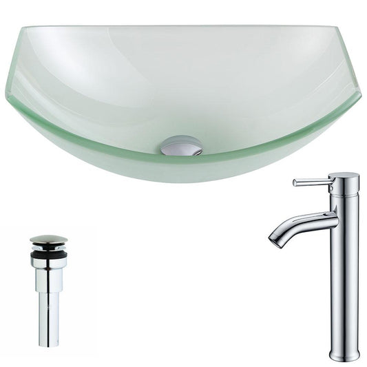 Pendant Series Deco-Glass Vessel Sink in Lustrous Frosted with Fann Faucet in Chrome - Luxe Bathroom Vanities