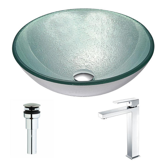 Spirito Series Deco-Glass Vessel Sink in Churning Silver with Enti Faucet - Luxe Bathroom Vanities
