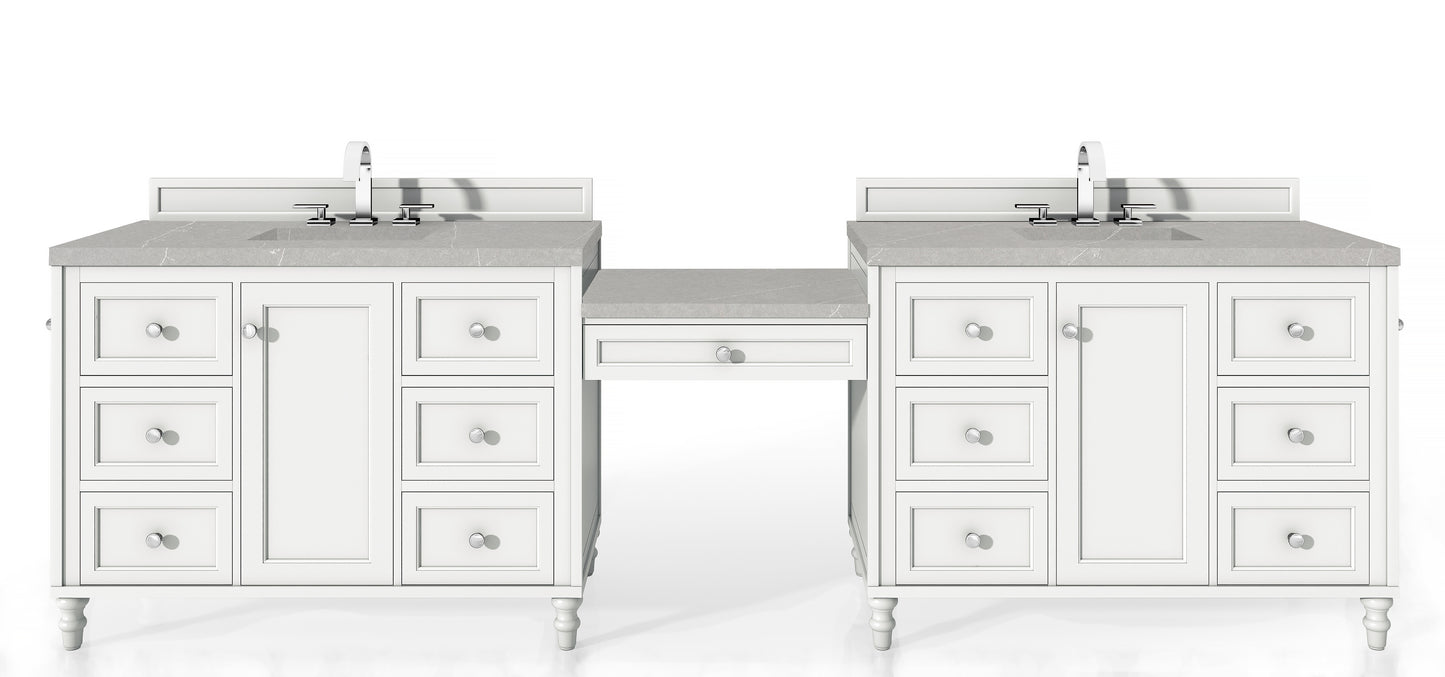 James Martin Copper Cove Encore 122" Double Vanity Set with Makeup Table and 3 CM Countertop - Luxe Bathroom Vanities