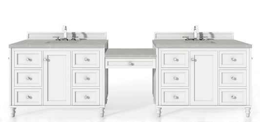 James Martin Copper Cove Encore 122" Double Vanity Set with Makeup Table and 3 CM Countertop - Luxe Bathroom Vanities