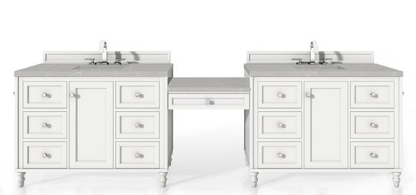 James Martin Copper Cove Encore 122" Double Vanity Set with Makeup Table and 3 CM Countertop - Luxe Bathroom Vanities