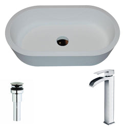 Vaine Series 1-Piece Man Made Stone Vessel Sink in Matte White with Key Faucet - Luxe Bathroom Vanities