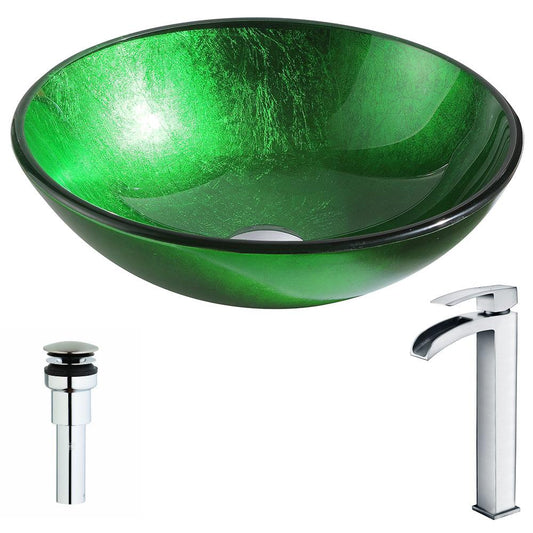 Melody Series Deco-Glass Vessel Sink in Lustrous Green with Key Faucet - Luxe Bathroom Vanities