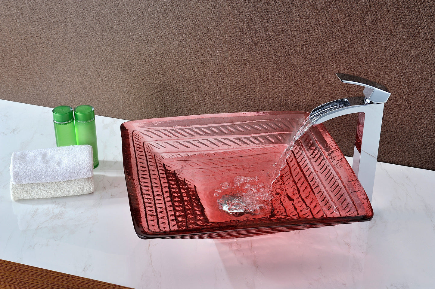 Ritmo Series Deco-Glass Vessel Sink in Lustrous Translucent Red - Luxe Bathroom Vanities