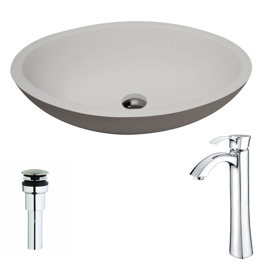 Maine 1-Piece Man Made Stone Vessel Sink in Matte White with Harmony Faucet - Luxe Bathroom Vanities