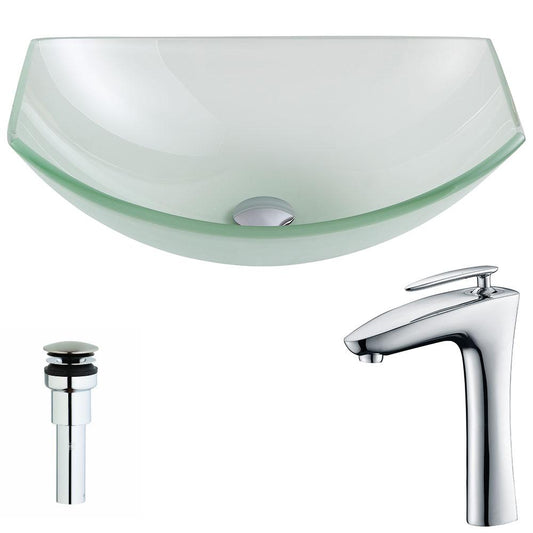 Pendant Series Deco-Glass Vessel Sink in Lustrous Frosted with Crown Faucet in Chrome - Luxe Bathroom Vanities