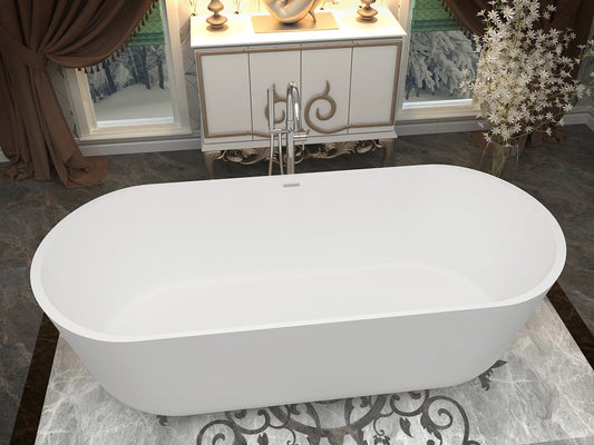 Sabbia 5.9 ft. Man-Made Stone Center Drain Freestanding Bathtub in Matte White - Luxe Bathroom Vanities Luxury Bathroom Fixtures Bathroom Furniture