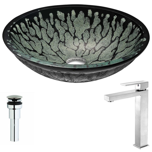 Bravo Series Deco-Glass Vessel Sink in Lustrous Black with Enti Faucet - Luxe Bathroom Vanities