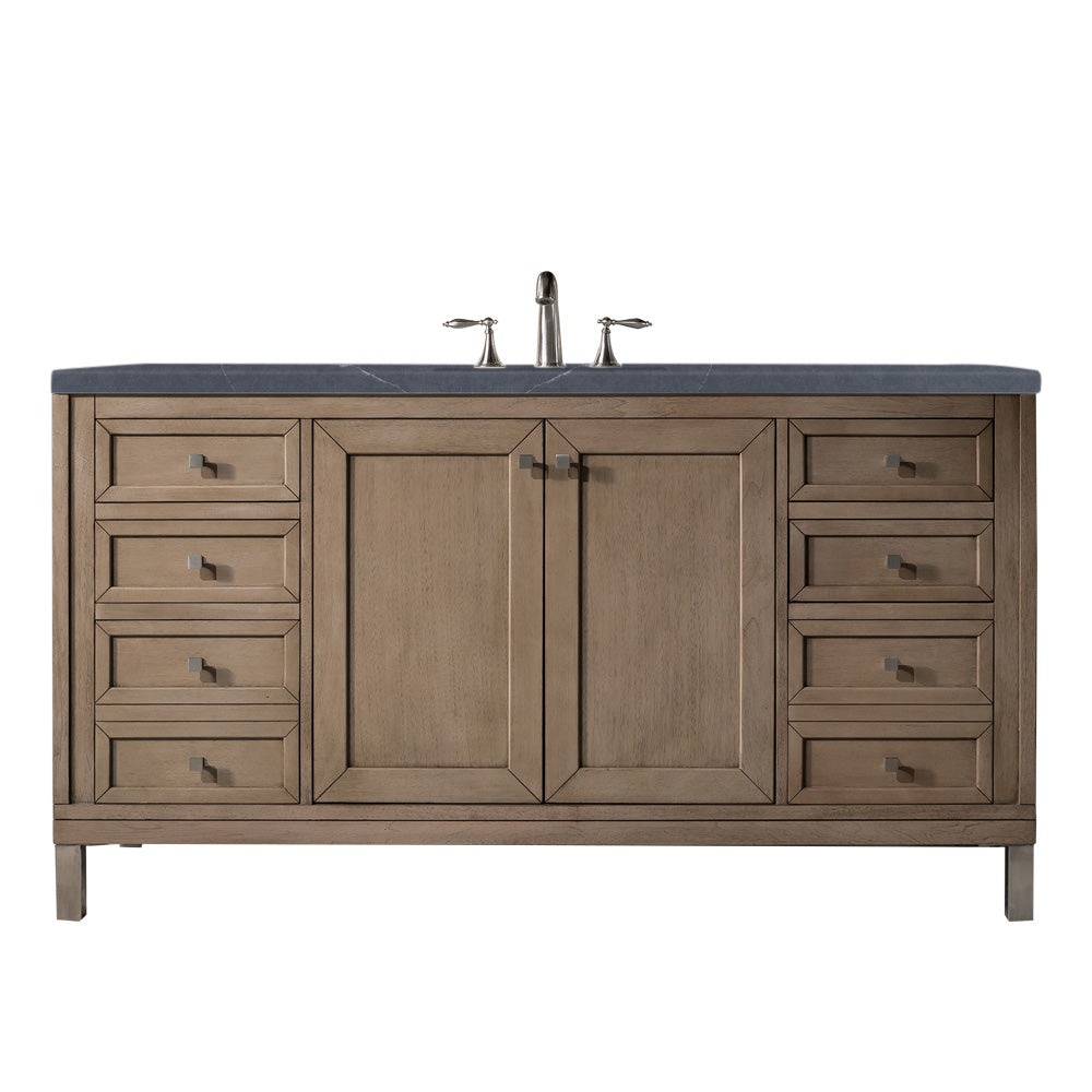 James Martin Chicago 60" Whitewashed Walnut Single Vanity with 3 CM Countertop - Luxe Bathroom Vanities