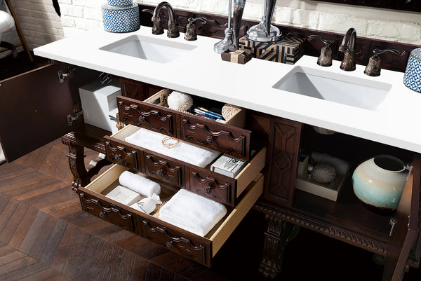 James Martin Balmoral 72" Double Vanity Antique Walnut Cabinet with 3 CM Countertop - Luxe Bathroom Vanities