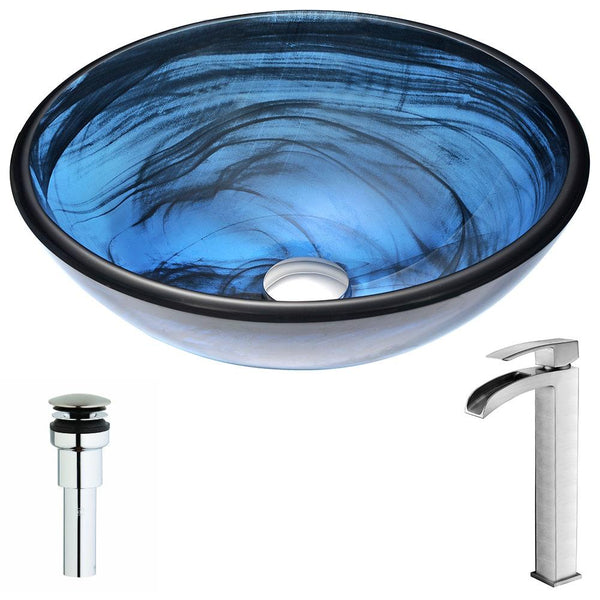 Soave Series Deco-Glass Vessel Sink in Sapphire Wisp with Key Faucet - Luxe Bathroom Vanities