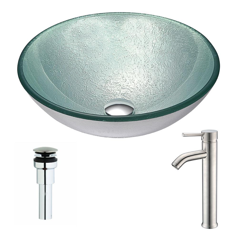Spirito Series Deco-Glass Vessel Sink in Churning Silver with Fann Faucet in Chrome - Luxe Bathroom Vanities