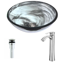 Mezzo Series Deco-Glass Vessel Sink in Slumber Wisp with Harmony Faucet - Luxe Bathroom Vanities