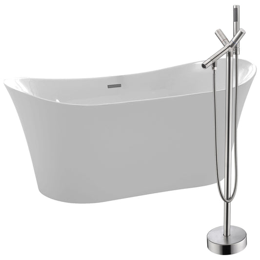 Eft 67 in. Acrylic Flatbottom Non-Whirlpool Bathtub in White with Havasu Faucet in Brushed Nickel - Luxe Bathroom Vanities Luxury Bathroom Fixtures Bathroom Furniture
