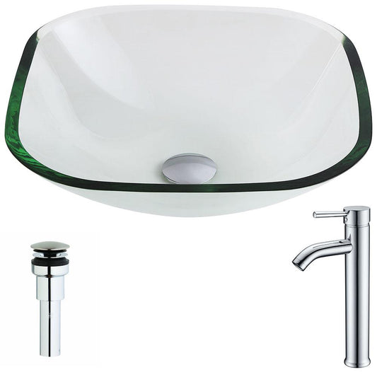 Cadenza Series Deco-Glass Vessel Sink in Lustrous Clear with Fann Faucet in Chrome - Luxe Bathroom Vanities