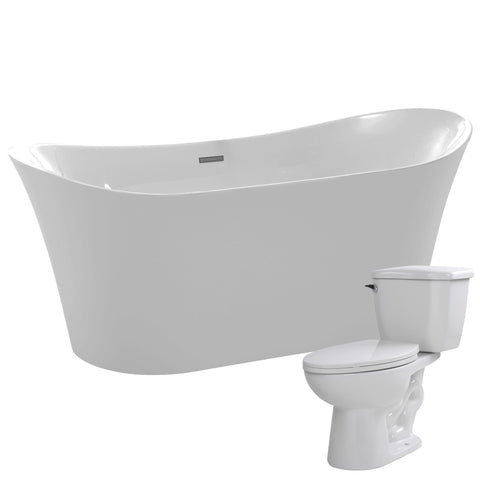 Eft 67 in. Acrylic Flatbottom Non-Whirlpool Bathtub with Kame 2-piece 1.28 GPF Single Flush Toilet - Luxe Bathroom Vanities Luxury Bathroom Fixtures Bathroom Furniture