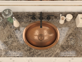 Lux 19 in. Handmade Drop-in Oval Bathroom Sink in Hammered Copper - Luxe Bathroom Vanities