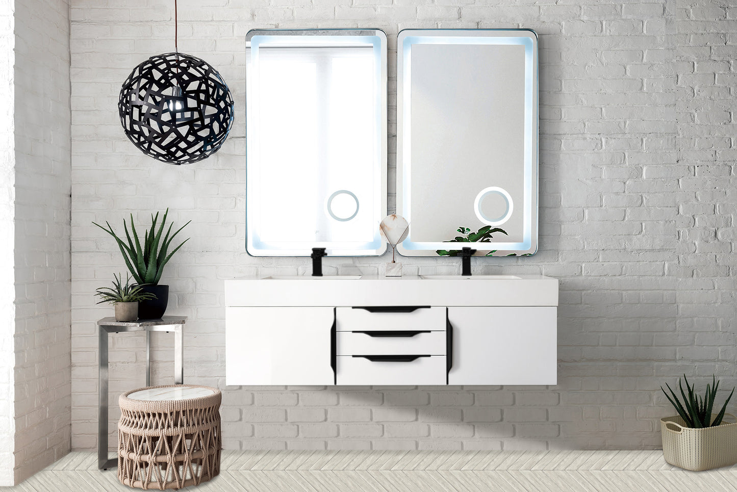 James Martin Mercer Island 59" Double Vanity with Glossy Composite Top - Luxe Bathroom Vanities