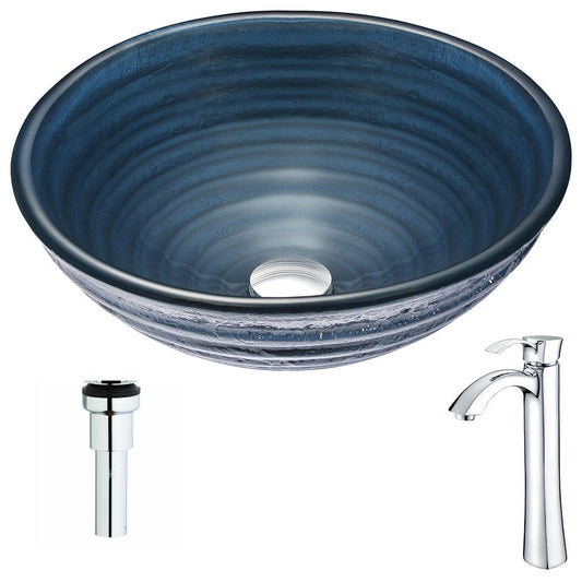 Tempo Series Deco-Glass Vessel Sink in Coiled Blue with Harmony Faucet - Luxe Bathroom Vanities