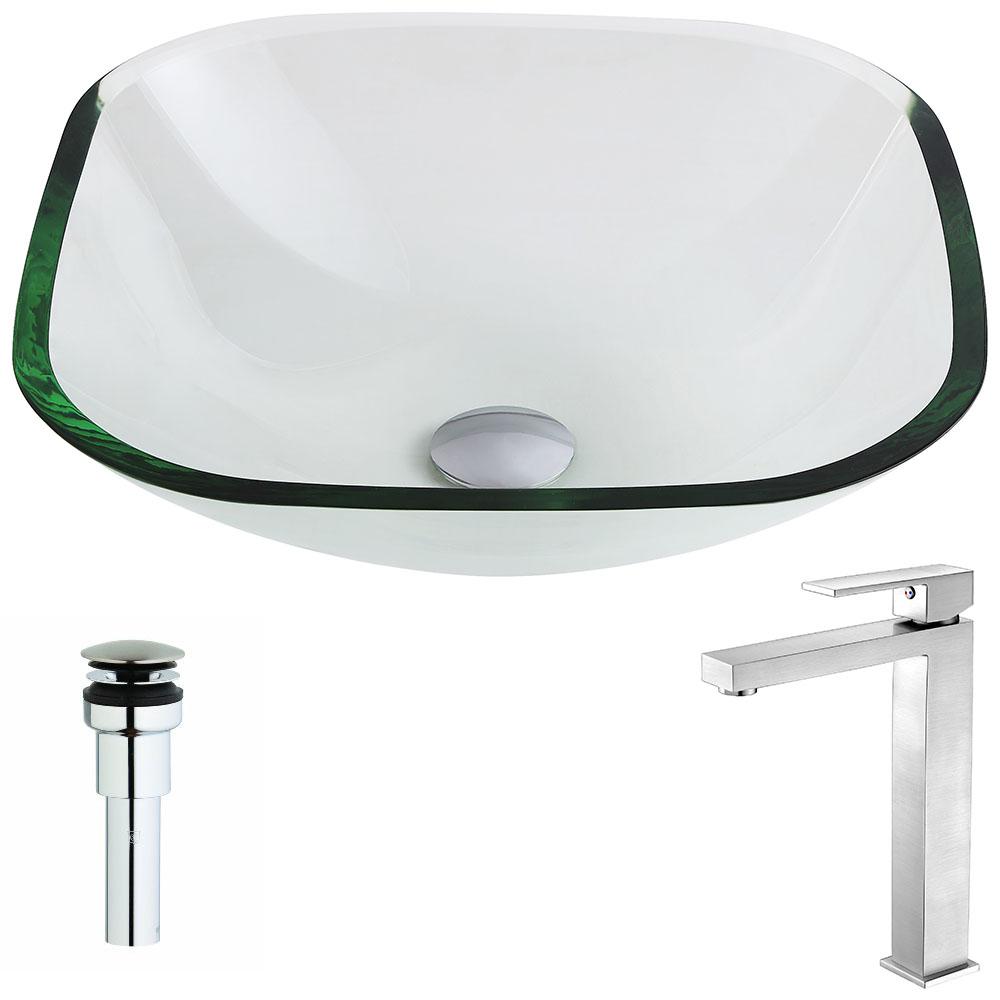 Cadenza Series Deco-Glass Vessel Sink in Lustrous Clear with Enti Faucet - Luxe Bathroom Vanities