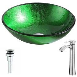 Melody Series Deco-Glass Vessel Sink in Lustrous Green with Harmony Faucet - Luxe Bathroom Vanities